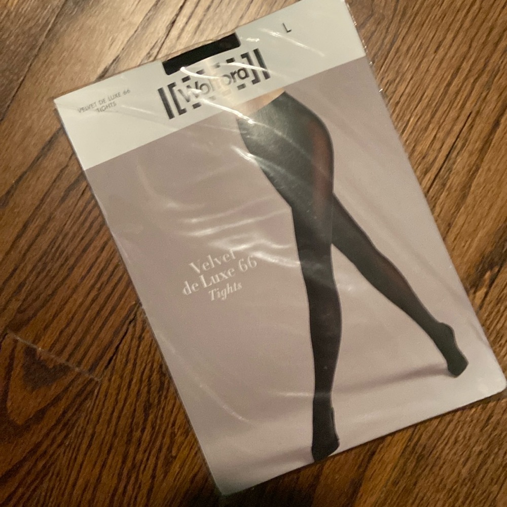 NWT Wolford Velvet de Luxe 66 black tights L